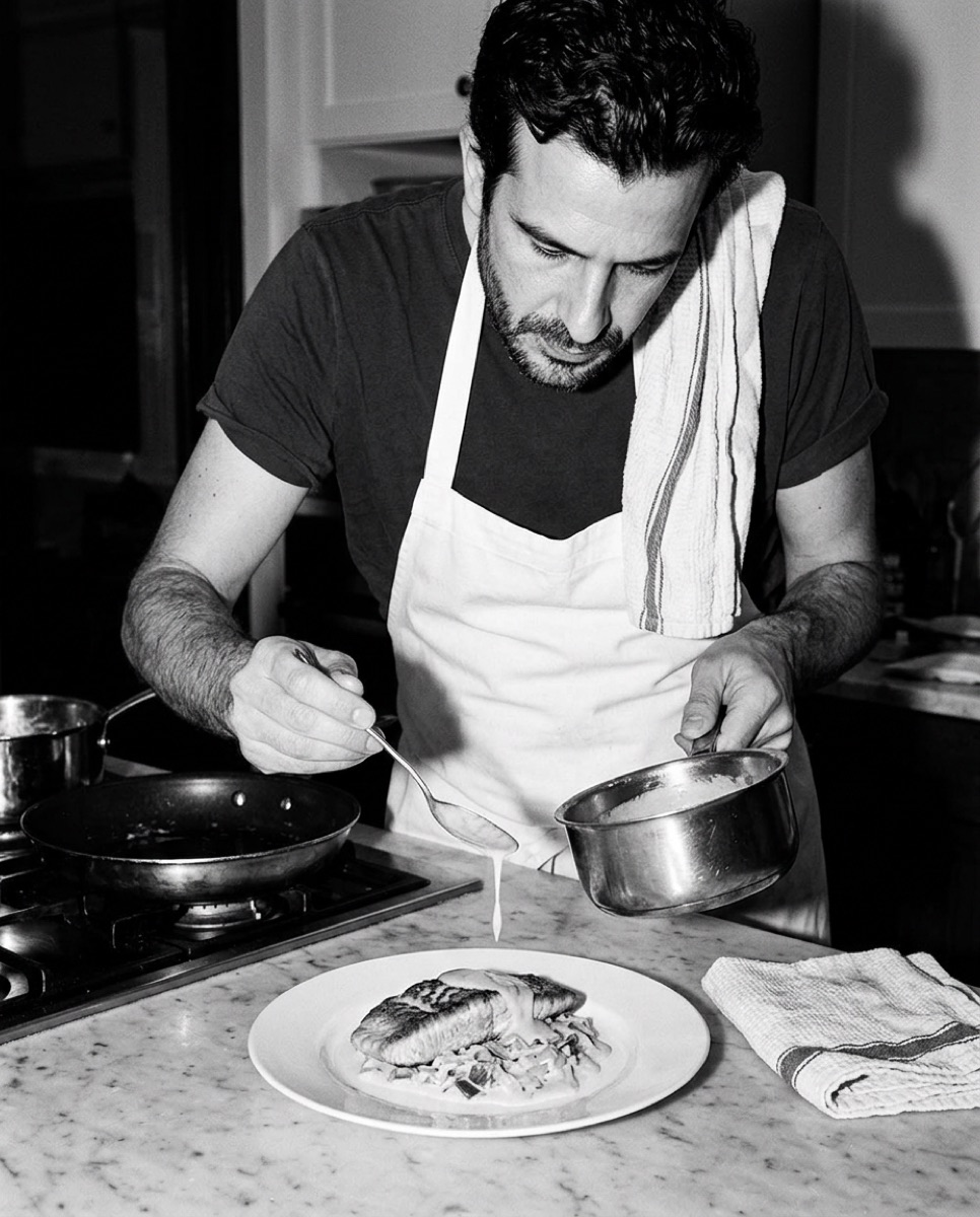 Chef Antonin Colas plating a course