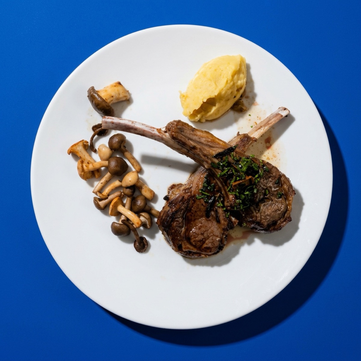 Lamb chops with polenta and mushrooms