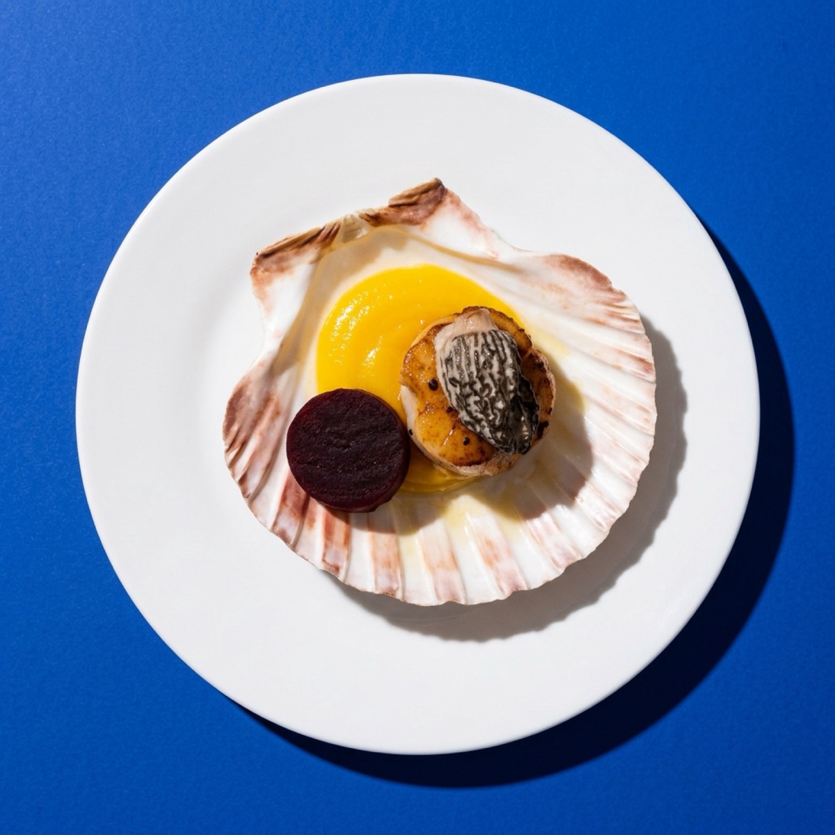 Scallop in shell with truffle and yolk