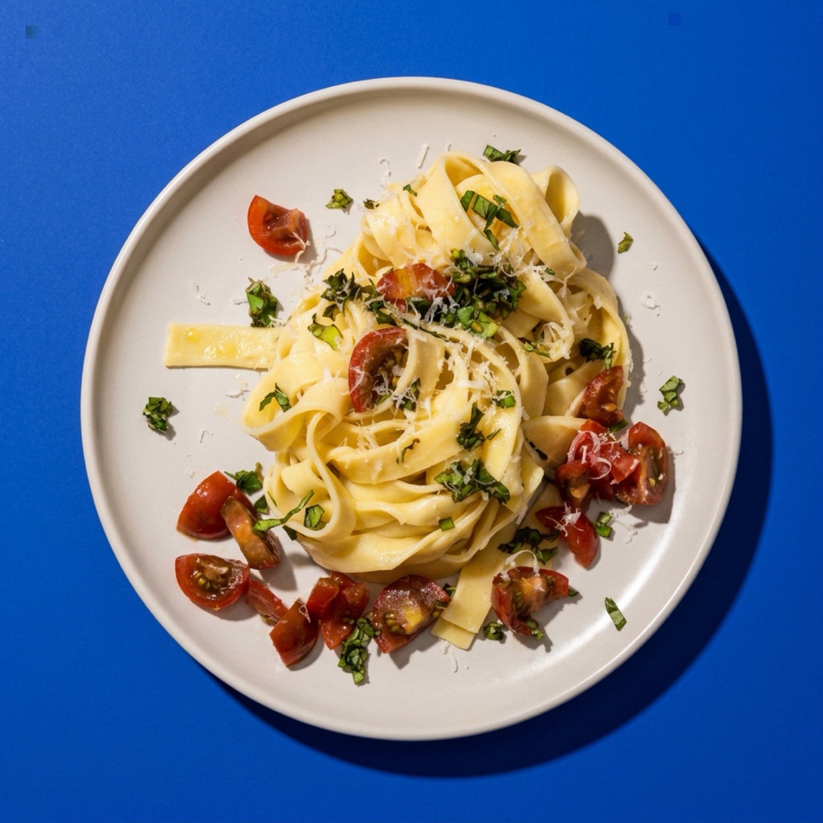 Tagliatelle with parmesan, tomato, and herbs