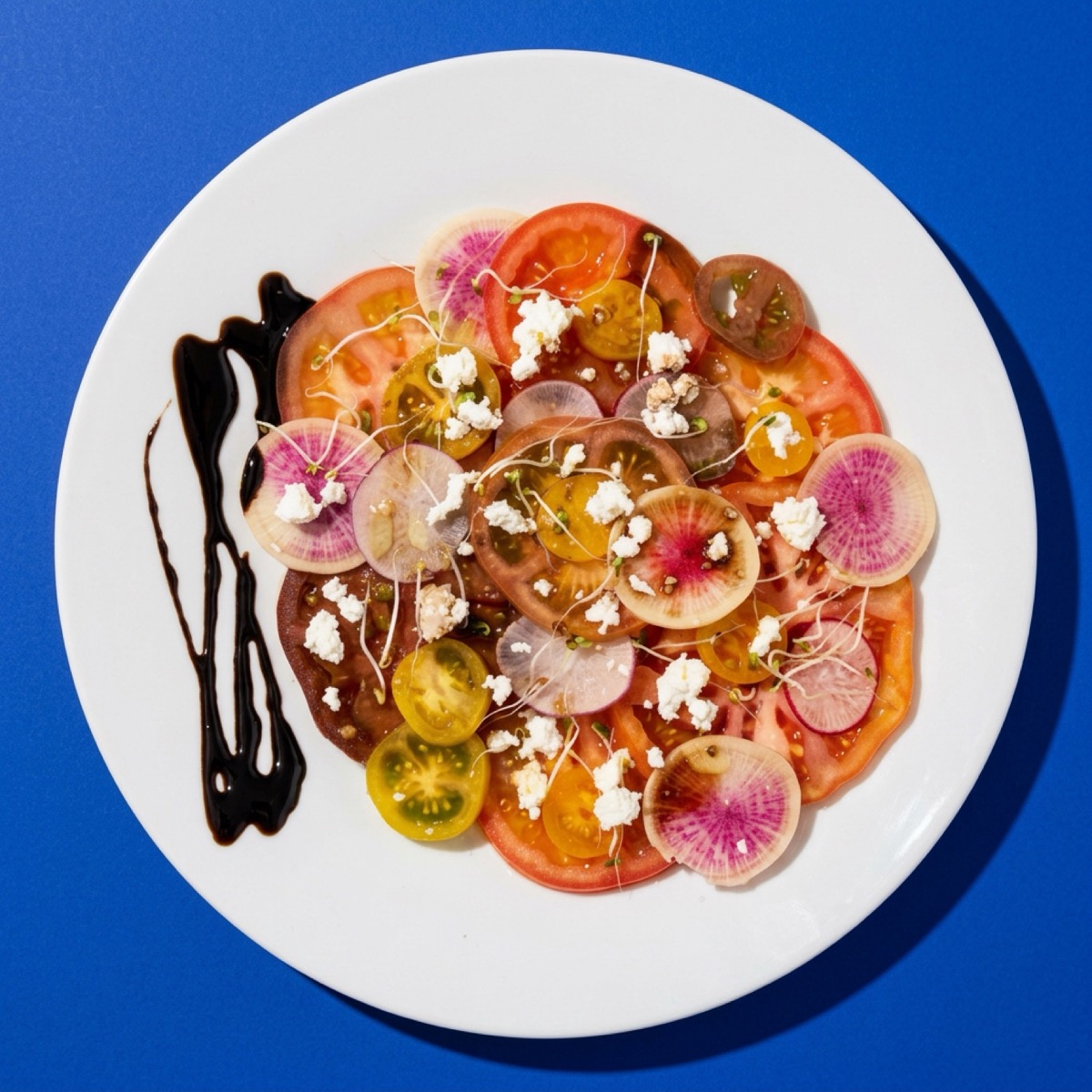 Tomato carpaccio with cheese and balsamic